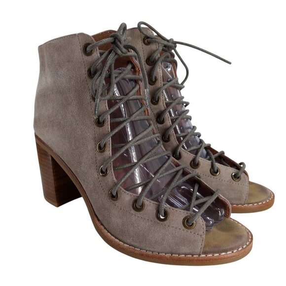 Jeffrey Campbell Cors Lace Up Open Toe Boots Booties Size 7.5 Suede Beige - Picture 15 of 15